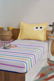 L'essentiel linge de maison Funny Cizgili - Yellow Juego de Sábanas Individuales, Amarillo, 65% Algodón/35% Poliéster, 120 Hilos, Funda 100x200 cm + Funda Almohada 50x70 cm