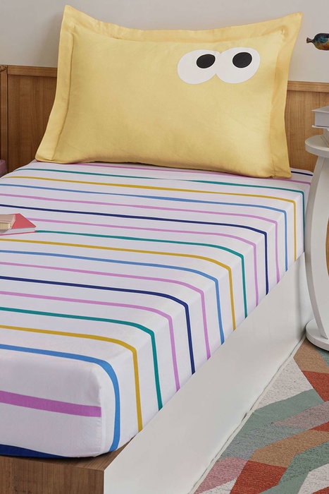 L'essentiel linge de maison Funny Cizgili - Yellow Juego de Sábanas Individuales, Amarillo, 65% Algodón/35% Poliéster, 120 Hilos, Funda 100x200 cm + Funda Almohada 50x70 cm