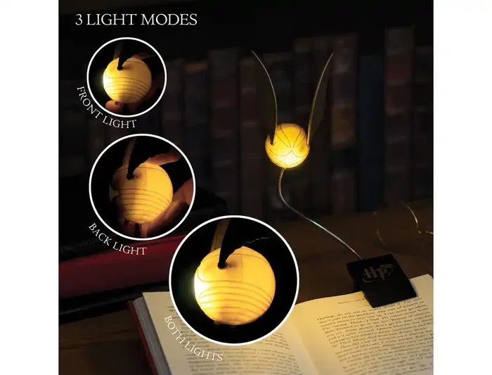 Wondee Lámpara Harry Potter Snitch Dorada con Clip para Lectura y Estudio, Luz Mágica para Fans del Mundo Mágico, Cable Flexible 20 cm, Medidas 145x1x80 mm