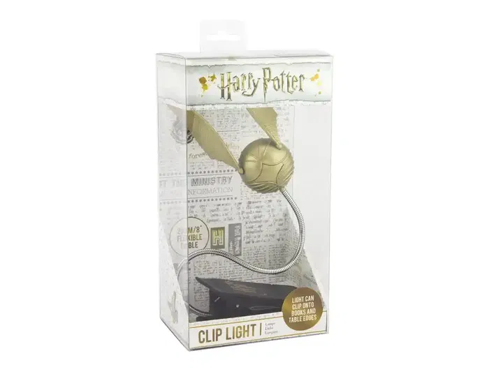 Wondee Lámpara Harry Potter Snitch Dorada con Clip para Lectura y Estudio, Luz Mágica para Fans del Mundo Mágico, Cable Flexible 20 cm, Medidas 145x1x80 mm