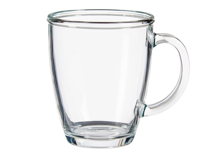 Vivalto Taza de Vidrio para Desayuno con Asa, Transparente, 370 ml, 12x10.5x9 cm (Set de 24)