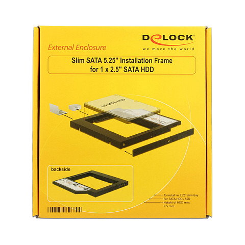 DeLOCK 62669 Caddy Slim Adaptador de Montaje 5.25" para 1 HDD SATA 2.5" de 9.5 mm, Color Negro