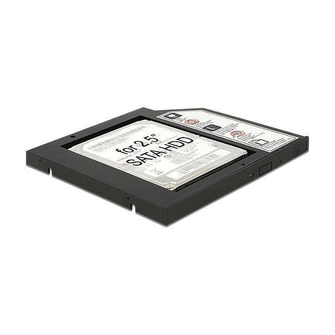 DeLOCK 62669 Caddy Slim Adaptador de Montaje 5.25" para 1 HDD SATA 2.5" de 9.5 mm, Color Negro