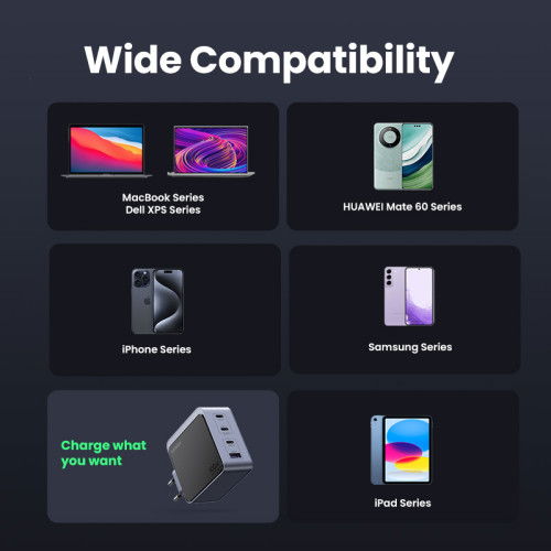 UGREEN Cargador Nexode S 100W 4 Puertos GaN Rápido Gris 35043 para Portátil, Teléfono Móvil, Tabletas
