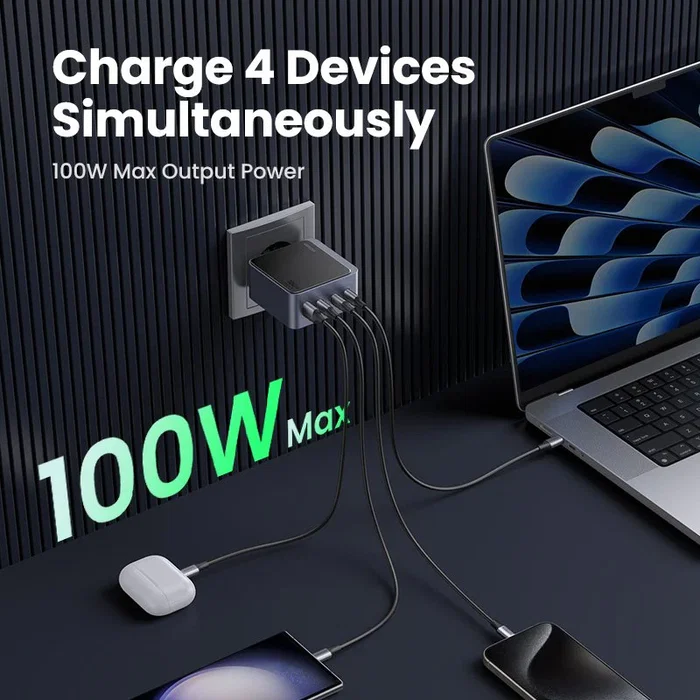 Ugreen Nexode S 100W 4-Port GaN Fast Charger Gris Ugreen Nexode S 100W 4-Port GaN Fast Charger Gris