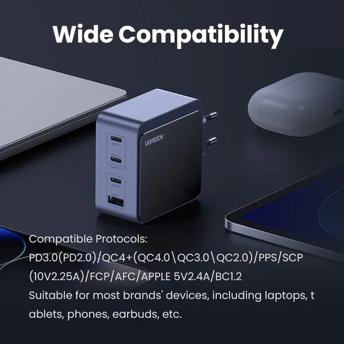 Ugreen Nexode S 100W 4-Port GaN Fast Charger Gris Ugreen Nexode S 100W 4-Port GaN Fast Charger Gris