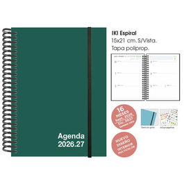 Agenda Anual (2026-27) Senfort 16 Meses Iki Unicolor Espiral Tapa Pp Con Goma 155X215 S/V Verde