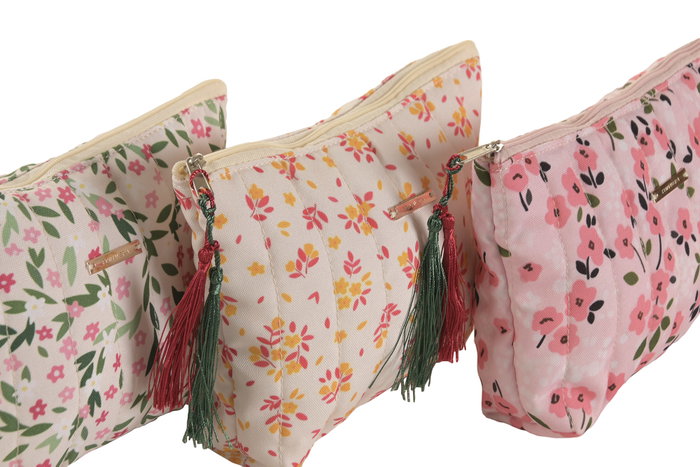DKD Home Decor Neceser de Poliester y EVA con Flores, Surtido de 3