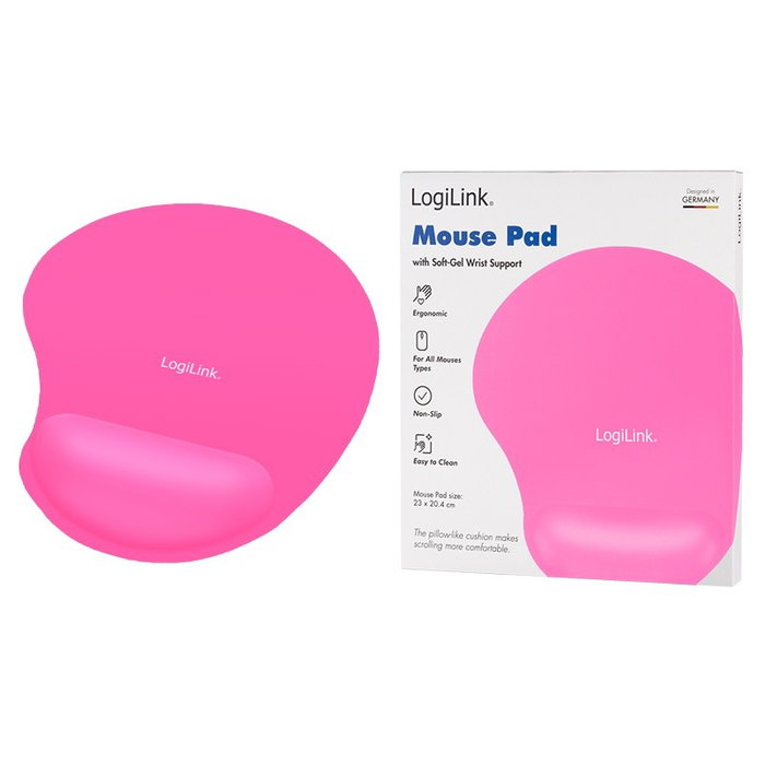 LogiLink Alfombrilla de Ratón con Reposamuñecas de Silicona, Rosa
