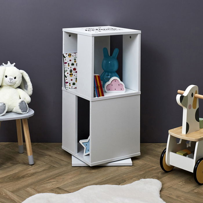 Home Deco Kids Librería Infantil Giratoria 360°, 2 Alturas, Ideal para Niños, Mueble Decorativo 34x34x74.5 cm