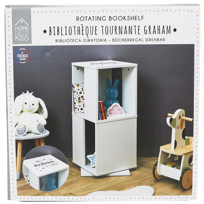 Home Deco Kids Librería Infantil Giratoria 360°, 2 Alturas, Ideal para Niños, Mueble Decorativo 34x34x74.5 cm