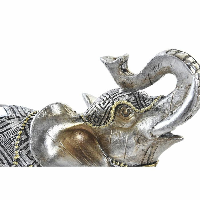 Figura Decorativa DKD Home Decor Elefante Plateado Dorado Resina (22,5 x 10,7 x 21,5 cm) (2 Unidades)