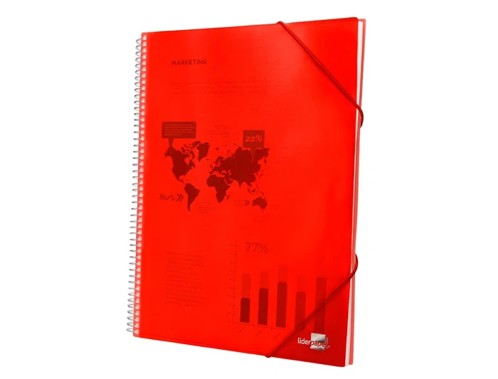Liderpapel Carpeta Escaparate con Espiral 20 Fundas Polipropileno DIN A5 Roja
