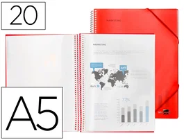 Liderpapel Carpeta Escaparate con Espiral 20 Fundas Polipropileno DIN A5 Roja