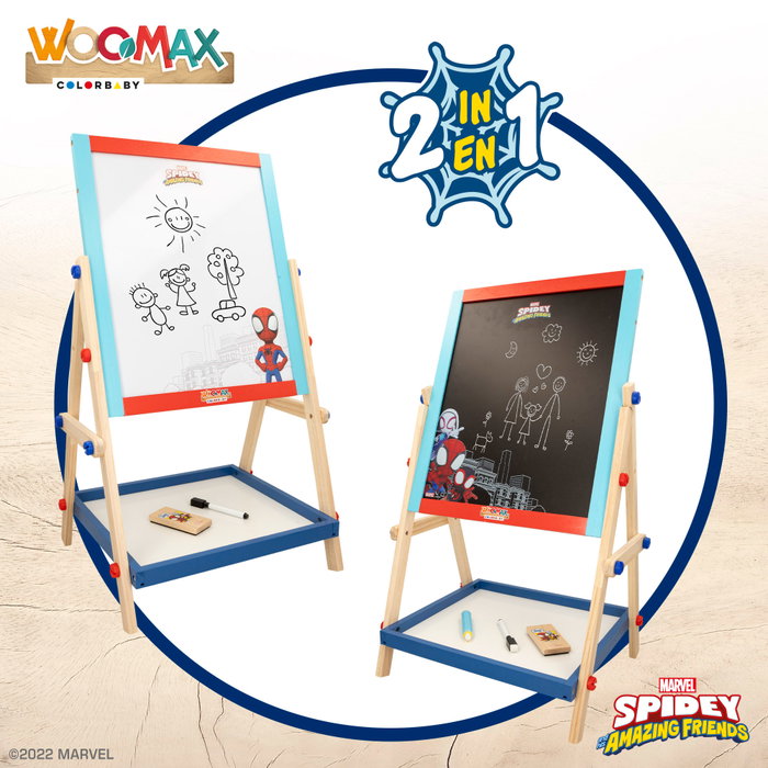 WOOMAX Pizarra caballete infantil 2 en 1 Spidey y su superequipo de madera