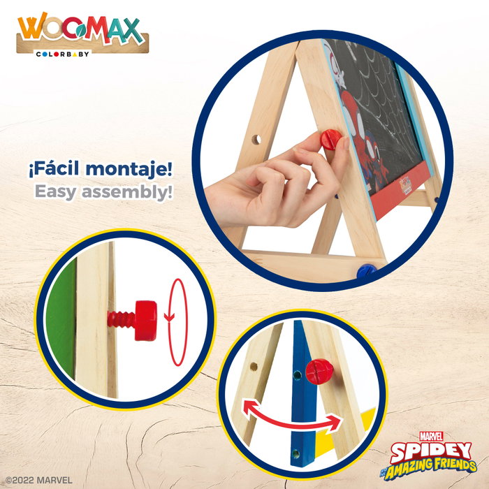 WOOMAX Pizarra caballete infantil 2 en 1 Spidey y su superequipo de madera