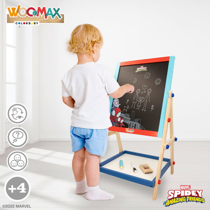 WOOMAX Pizarra caballete infantil 2 en 1 Spidey y su superequipo de madera