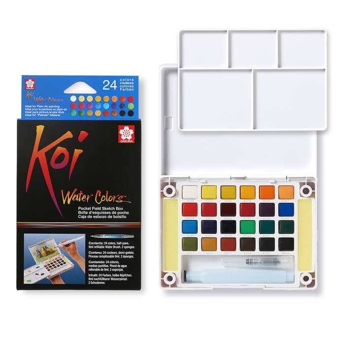 Sakura Koi Water Colors Pocket Field Sketch Box con 24 medias pastillas