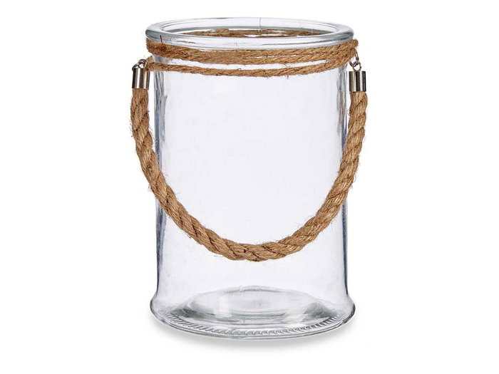 GIFTDECOR Portavelas de Cristal con Cuerda de Hierba del Mar Grande
