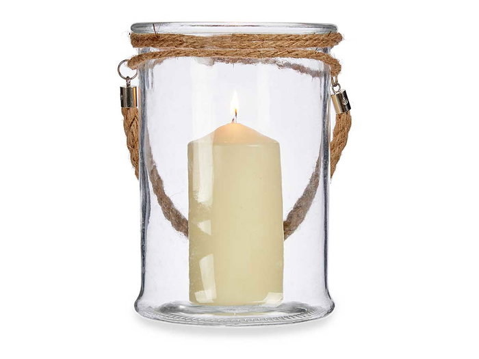 GIFTDECOR Portavelas de Cristal con Cuerda de Hierba del Mar Grande