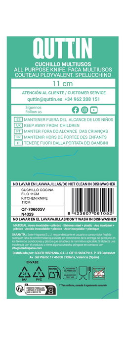 Quttin Cuchillo Multiusos Filo 11cm Negro 24 x 6 x 2 cm (36 Unidades)