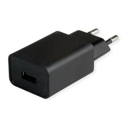 VALUE Cargador USB de 12W con conector Euro y 1 puerto Tipo-A en color negro
