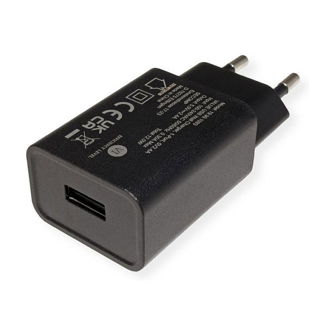 VALUE Cargador USB de 12 W con 1 Puerto Tipo-A y Enchufe Euro VALUE Cargador USB de 12 W con 1 Puerto Tipo-A y Enchufe Euro