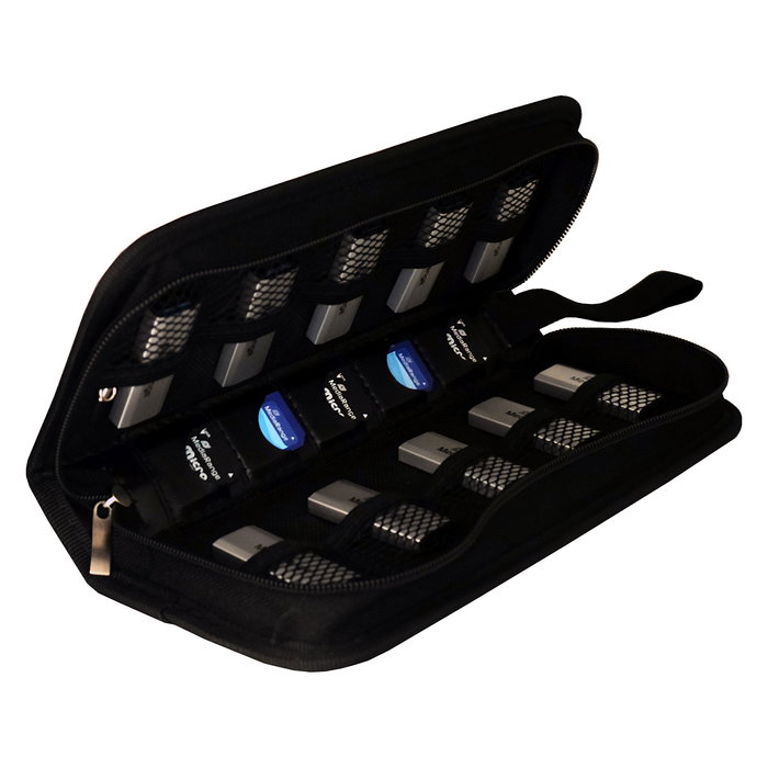 MEDIARANGE BOX99 Carcasa Portátil para Tarjetas SD y USB, Para 5 Tarjetas SD/SDHC/SDXC y 10 Pendrives USB, Nylon Negro, Resistente a Golpes y Suciedad, 256 x 110 x 49 mm
