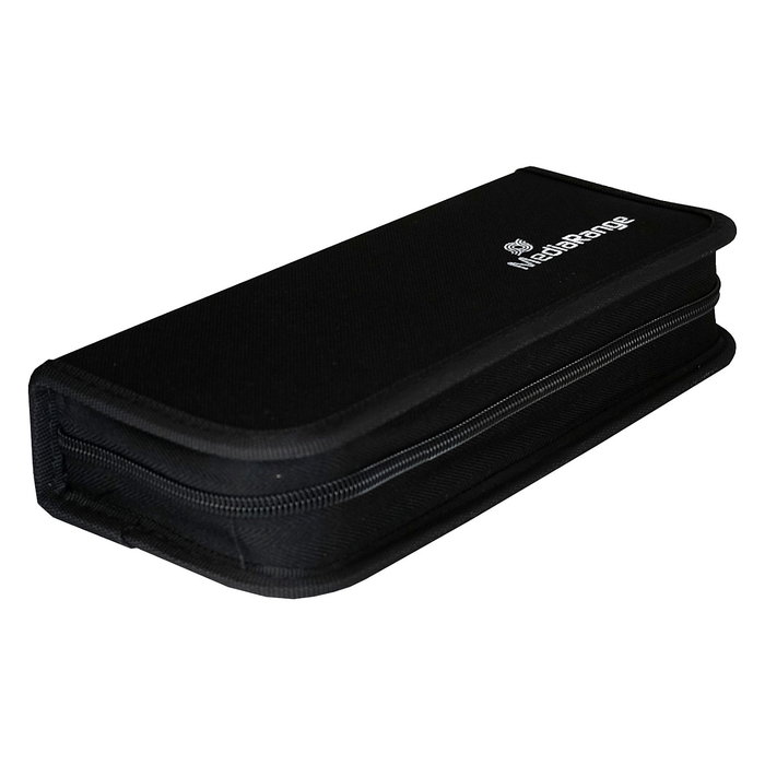 MEDIARANGE BOX99 Carcasa Portátil para Tarjetas SD y USB, Para 5 Tarjetas SD/SDHC/SDXC y 10 Pendrives USB, Nylon Negro, Resistente a Golpes y Suciedad, 256 x 110 x 49 mm