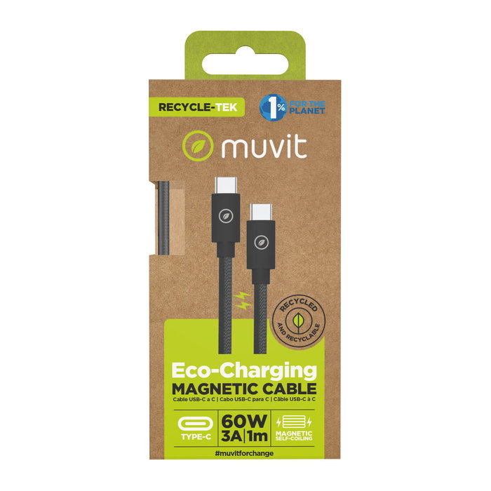 muvit for change cable magnético Tipo C a Tipo C 3A 60W 1m negro