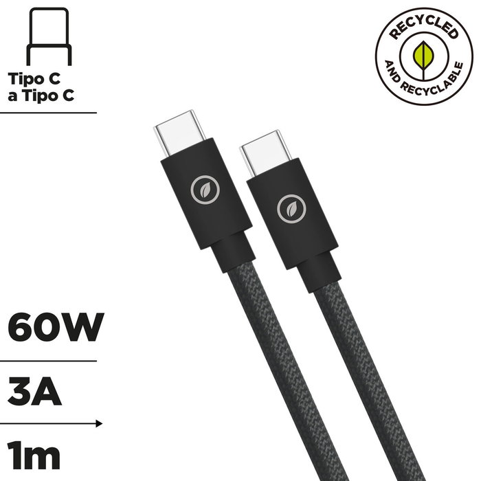 muvit for change cable magnético Tipo C a Tipo C 3A 60W 1m negro