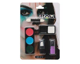 Atosa Kit de Maquillaje Rojo, Azul, Verde, Negro y Violeta con Dos Mini Barras para Fantasía o Catrina