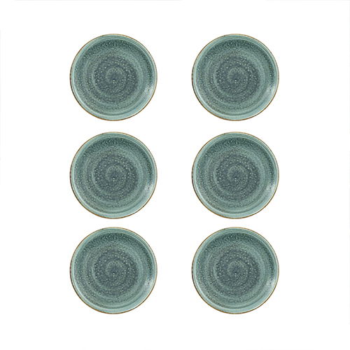 SUMMA Plato llano Moon Turquesa 25.5 cm diámetro, vitro porcelana, apto lavavajillas y microondas (Set de 6)