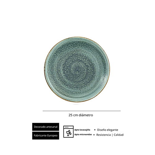 SUMMA Plato llano Moon Turquesa 25.5 cm diámetro, vitro porcelana, apto lavavajillas y microondas (Set de 6)