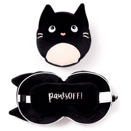 PUCKATOR Almohada de Viaje Antifaz Gato Feline Fine Relaxeazzz 95% Poliéster 5% Spandex