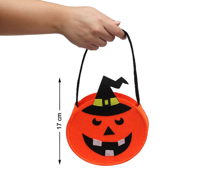 Cesta De Fieltro Calabaza Naranja 17 cm Con Asa Negra Para Recoger Caramelos De Halloween Infantil Cesta De Fieltro Calabaza Naranja 17 cm Con Asa Negra Para Recoger Caramelos De Halloween Infantil
