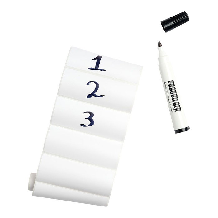Probuilder Kit de Mudanza 6 Piezas - Rollo Film 0,1x80m, Cinta Embalar Transparente y Blanca Frágil, Aplicador, Etiquetas y Rotulador