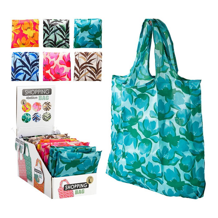 Basics Bolsa de Tela para la Compra con Diseño Flores/Hojas, Plegable, Talla L 40x60 cm, 24 Unidades en Expositor, Colores Surtidos Basics Bolsa de Tela para la Compra con Diseño Flores/Hojas, Plegable, Talla L 40x60 cm, 24 Unidades en Expositor, Colores Surtidos