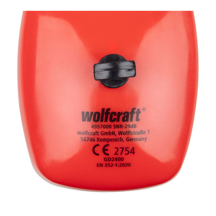 Wolfcraft Casco Estándard (CE) 4957000 Protector Auditivo SNR 29 dB (UE) 2016/425 EN 352-1:2020 Rojo