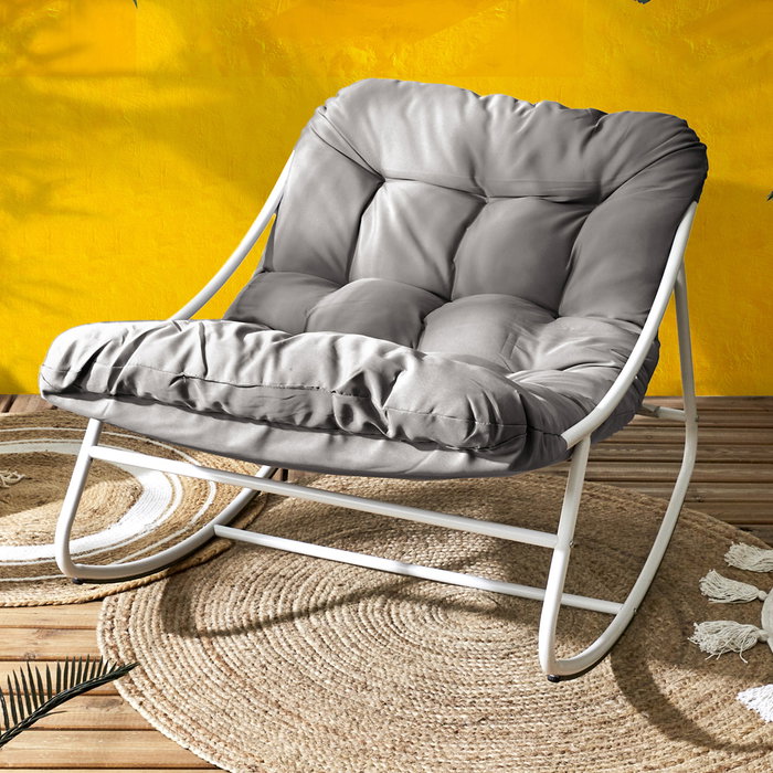 Home Deco Factory Butaca Mecedora Tenerife Beige con Estructura de Acero y Asiento de Textileno