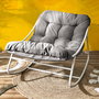Home Deco Factory Butaca Mecedora Tenerife Beige con Estructura de Acero y Asiento de Textileno