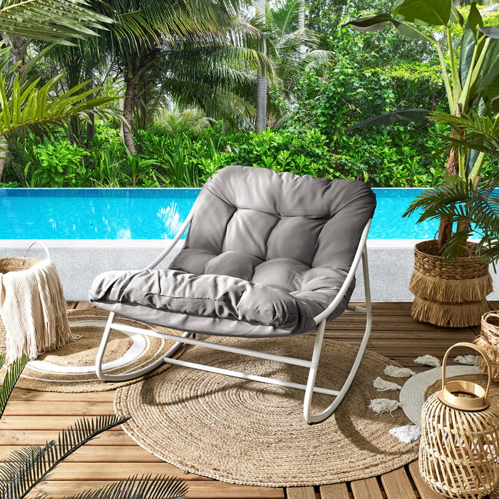 Home Deco Factory Butaca Mecedora Tenerife Beige con Estructura de Acero y Asiento de Textileno