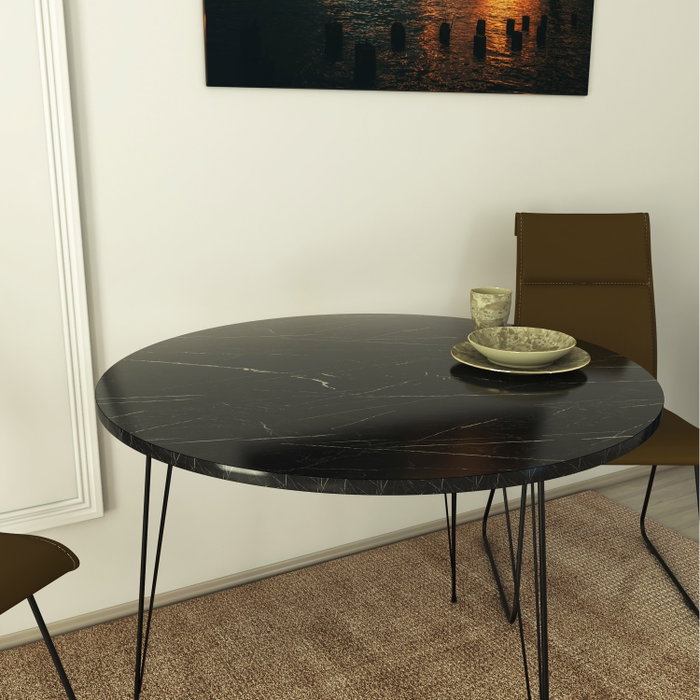 Hanah Home Royal Mesa Redonda 90x75x90 cm Mesa Industrial Moderna Tablero Melamina Blanco y Negro