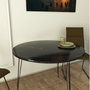 Hanah Home Royal Mesa Redonda 90x75x90 cm Mesa Industrial Moderna Tablero Melamina Blanco y Negro