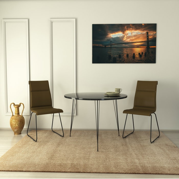 Hanah Home Royal Mesa Redonda 90x75x90 cm Mesa Industrial Moderna Tablero Melamina Blanco y Negro
