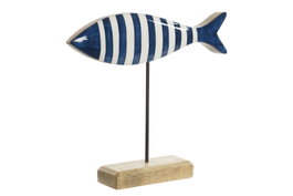 DKD Home Decor Decoración Pez Azul Mango y Metal