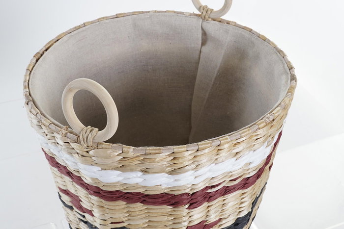 DKD Home Decor Cesta Colonial Natural Granate y Negro Blanco Fibra Poliester Set de 3 Piezas 38 x 36 x 38 cm DKD Home Decor Cesta Colonial Natural Granate y Negro Blanco Fibra Poliester Set de 3 Piezas 38 x 36 x 38 cm