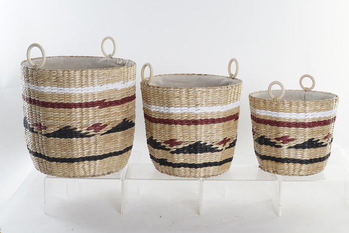 DKD Home Decor Cesta Colonial Natural Granate y Negro Blanco Fibra Poliester Set de 3 Piezas 38 x 36 x 38 cm DKD Home Decor Cesta Colonial Natural Granate y Negro Blanco Fibra Poliester Set de 3 Piezas 38 x 36 x 38 cm