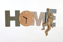DKD Home Decor Reloj de Pared de MDF Diseño Mono Verde y Amarillo