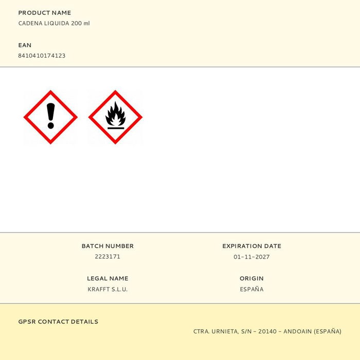 Krafft Cadena Líquida 200 ml para Condiciones Adversas y Recorridos Cortos Krafft Cadena Líquida 200 ml para Condiciones Adversas y Recorridos Cortos